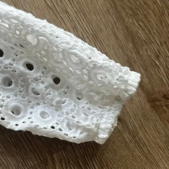 Crown & Ivy Eyelet Scoop Neck Dress White Size 4 3/4 Sleeves - Picture 4 of 5